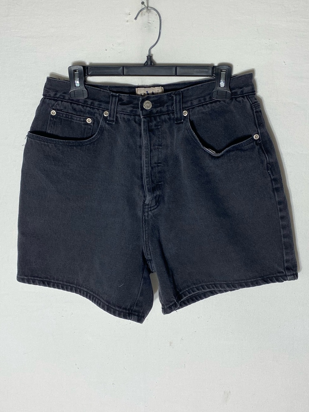 Vintage 90s Easy Wear Washed Black Denim Button Fly Jean Shorts 10 Festival